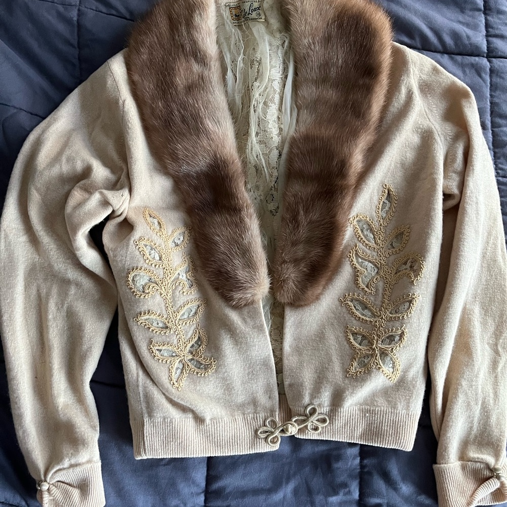 Vintage DeLoux Cashmere and Fur Cardigan XS/S